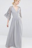 Chiffon A-Linie bodenlanges Brautjungfernkleid mit halben Ärmeln mit Bordüre