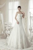 Abito da Sposa Coda A Strascico Corto A-Line con Increspato in pizzo Naturale A Terra
