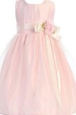 Plissiertes Ärmellos A-Line Blumenmädchenkleid mit Blume mit Gürtel