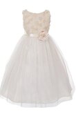 Tüll plissiertes A-Line bodenlanges Blumenmädchenkleid mit Schmetterlingsknoten