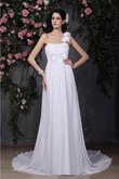 Ärmelloses Empire Taille Sittsames Brautkleid aus Chiffon mit Rüschen