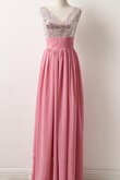 Ärmellos Chiffon a linie schlichtes bodenlanges Brautjungfernkleid mit V-Ausschnitt