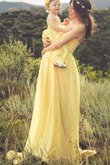 Abito da Damigella con Piega in Chiffon senza spalline Romantico A-Line Spazzola Treno