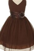 Robe de cortège enfant plissé v encolure textile en tulle avec sans manches avec zip