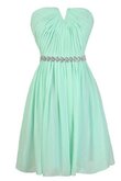 Reißverschluss trägerlos A-Line Chiffon knielanges Brautjungfernkleid mit Plissierungen