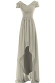 Robe demoiselle d'honneur ruché avec manche courte en chiffon v encolure avec zip