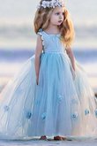 Robe de cortège enfant naturel en tulle col en bateau avec fleurs de mode de bal