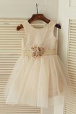 Robe de cortège enfant naturel textile en tulle avec ruban a-ligne de princesse