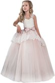 Robe de cortège enfant naturel manche nulle de mode de bal en tulle de col en cœur