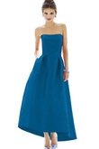 Vestido de Dama de Honor de Corte-A de Escote sin tirantes de Alto Bajo con Bolsillos
