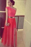 Chiffon bodenlanges schick Abendkleid mit Bordüre mit einem Schulter