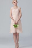 A-Line Ärmelloses Chiffon informelles Brautjungfernkleid mit Bordüre mit gekappten Ärmeln