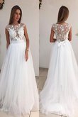 Robe de mariée naturel de princesse en tulle de traîne courte col u profond