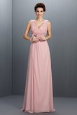 Chiffon Ärmelloses A Linie Reißverschluss Ballkleid mit V-Ausschnitt