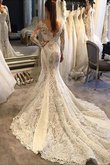 Robe de mariée classique naturel de traîne moyenne de sirène avec manche longue