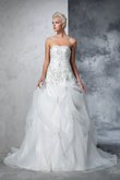 Abito da Sposa Classico in Tulle Allacciato con Perline Senza Spalline