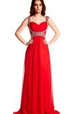 Vestido de Fiesta en Gasa de Criss Cross de Escote de Tirantes Espaguetis de Queen Anne