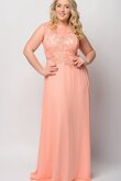 Robe de bal jusqu'au sol col en bateau en chiffon avec décoration dentelle fermeutre eclair