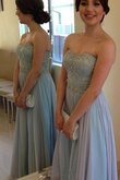 Robe demoiselle d'honneur avec zip avec perle a-ligne avec chiffon col en forme de cœur