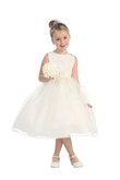 Vestido de Floristas en Organza de Escote con cuello Alto de con Lentejuelas de Plisado