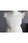 A linie normale Taille kurze Ärmeln knielanges Blumenmädchenkleid mit Schleife mit Rüschen