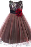 Robe de cortège enfant ligne a jusqu'au mollet avec fleurs avec nœud à boucles manche nulle