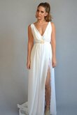 Abito da Sposa a Spiaggia Formale E Informale Spazzola Treno con Piega in Pizzo in Chiffon