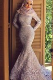Robe de bal distinguee avec manche longue de traîne courte decoration en fleur de sirène