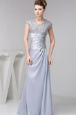 Perlenbesetztes A-Line kurze Ärmeln bodenlanges Abendkleid mit Applikation aus Taft