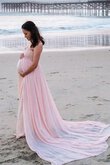 Chiffon Gericht Schleppe trägerlos schlichtes Brautjungfernkleid mit Bordüre mit Rüschen