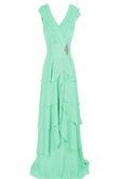 Robe demoiselle d'honneur v encolure fermeutre eclair avec gradins en chiffon jusqu'au sol