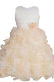 Normale Taille A-Linie geschichtes bodenlanges Blumenmädchenkleid mit Schleife mit Applike