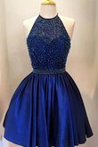 Robe fête de la rentrée courte simple avec sans manches avec perle avec ruban