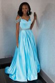 Tolle Perlenbesetztes A-Linie Ballkleid aus Satin mit Natürlicher Taille