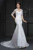 Robe de mariée naturel longue v encolure avec manche 1/2 avec décoration dentelle