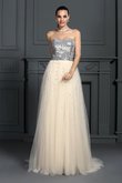 Robe de soirée naturel avec décoration dentelle de princesse a-ligne avec perle