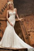 Ärmellos Spaghetti Träger Meerjungfrau Stil Spitze Brautkleid mit Bordüre