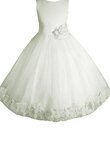 Robe de cortège enfant manche nulle ligne a col u profond avec nœud avec fleurs