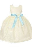 Robe de cortège enfant naturel en dentelle de longueur à genou avec nœud col u profond
