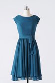 Chiffon plissiertes a linie kurze Ärmeln einfaches Brautjungfernkleid mit Schleife
