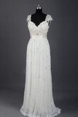 Abito da Sposa Lungo V-Scollo con Manica Corte A-Line a Sala con Festone