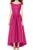Satin vorn kurz hinten lang Bateau A-Line plissiertes Brautjungfernkleid