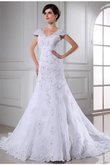 Abito da Sposa Principessa in Organza Semplice Senza Maniche V-Scollo