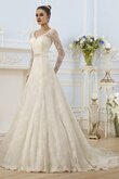 Abito da Sposa V-Scollo Coda A Strascico Corto in Pizzo Elegante A-Line A Terra