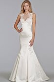 Robe de mariée de traîne courte avec gaze en forme appliques col en bateau