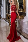 Spitze Reißverschluss Ärmelloses Bateau sexy Ballkleid mit Applike