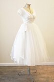 Abito da Sposa Sotto Ginocchio in Tulle retro A-Line con Manica Corte con Increspato