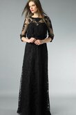 3 /4 länge Ärmeln hoher Kragen Spitze langärmeliges bodenlanges Ballkleid mit Bordüre