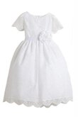 Kurze Ärmeln gesticktes A-Line Blumenmädchenkleid mit Blume