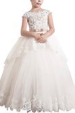 Robe de cortège enfant naturel manche nulle en tulle de mode de bal avec fleurs